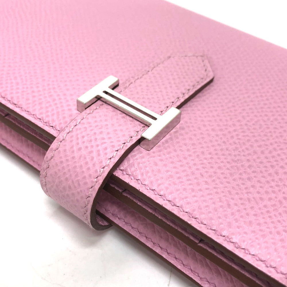 HERMES H hardware, Bearn soufflet bifold long wallet, Epsom leather, women's, Mauve Sylvestre (estimated), pink