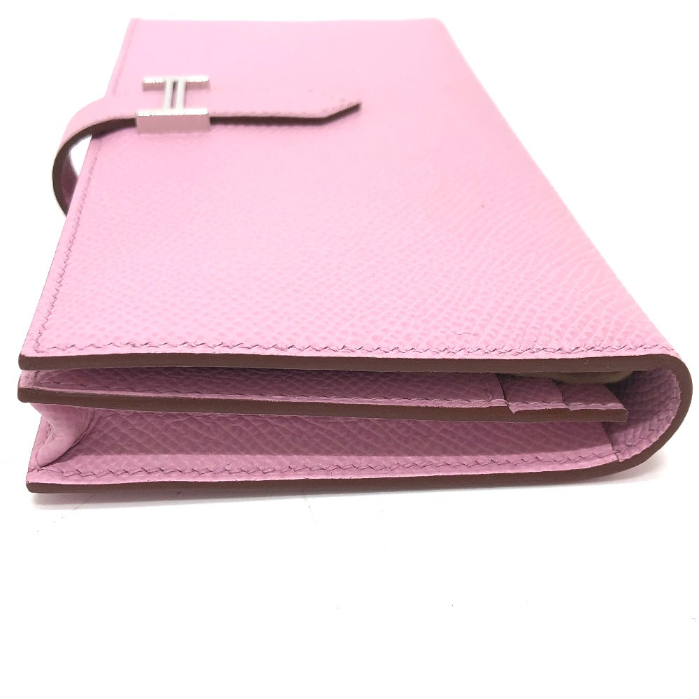 HERMES H hardware, Bearn soufflet bifold long wallet, Epsom leather, women's, Mauve Sylvestre (estimated), pink