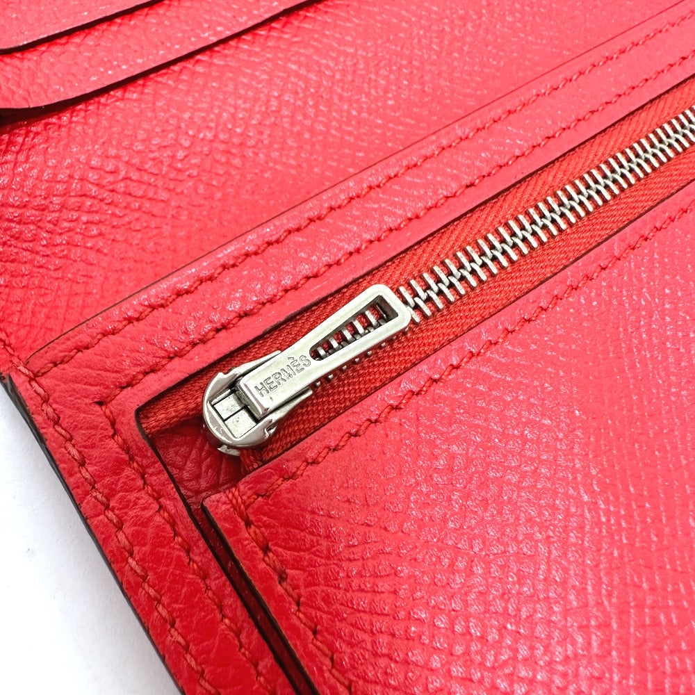 HERMES H hardware, Bearn soufflet bifold long wallet, Epson, women's, Rouge Tomato, red