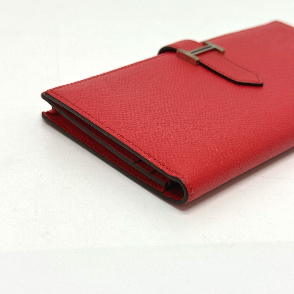 HERMES H hardware, Bearn soufflet bifold long wallet, Epson, women's, Rouge Tomato, red