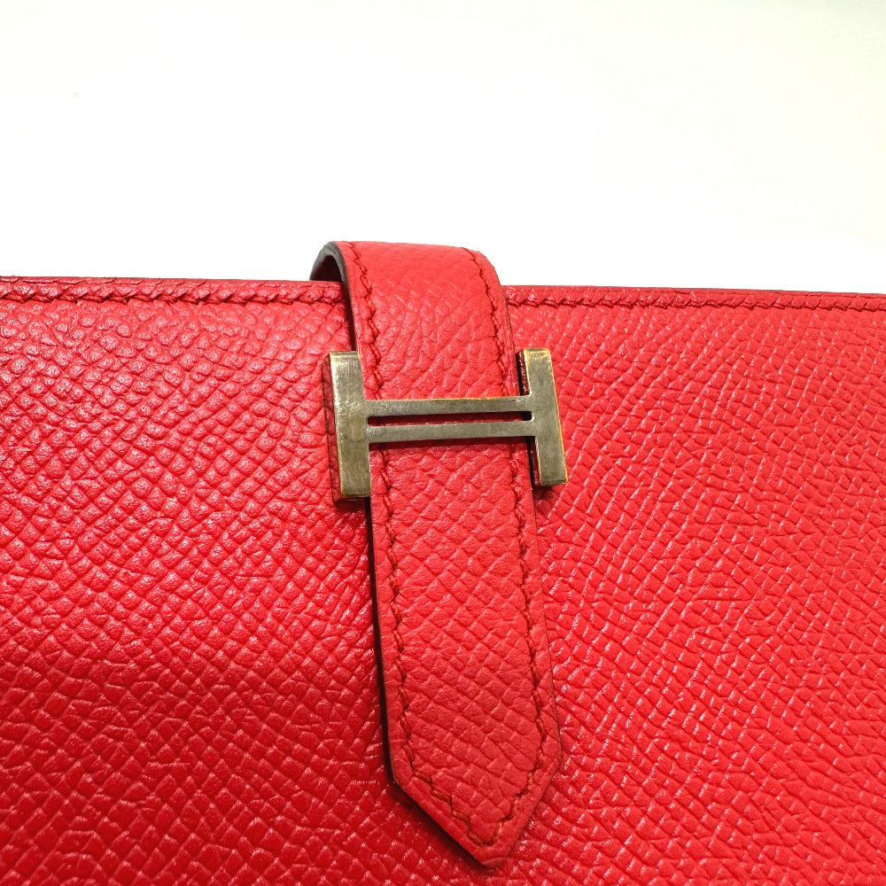 HERMES H hardware, Bearn soufflet bifold long wallet, Epson, women's, Rouge Tomato, red