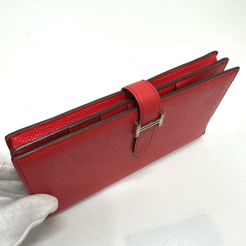 HERMES H hardware, Bearn soufflet bifold long wallet, Epson, women's, Rouge Tomato, red