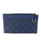 LOUIS VUITTON M30278 Taiga Rama Pochette Discovery PM Clutch Bag, Small Item Pouch, Leather, Men's, Blue