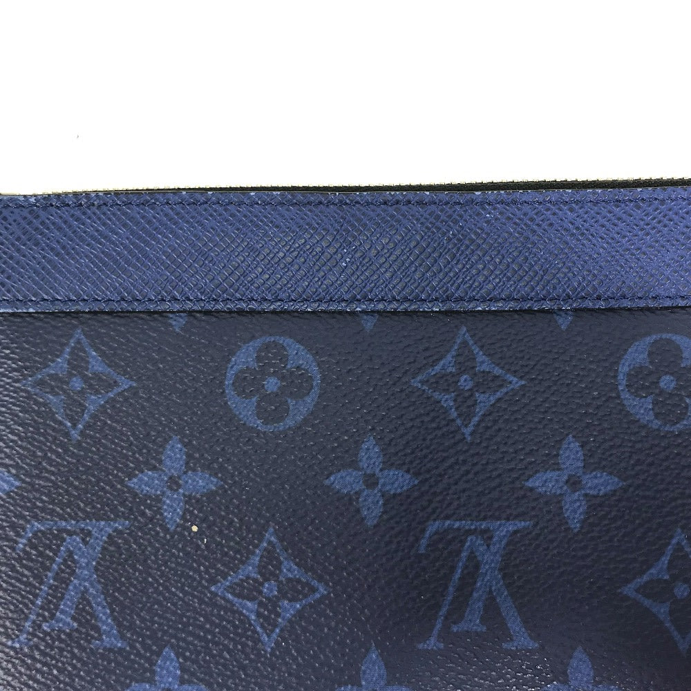 LOUIS VUITTON M30278 Taiga Rama Pochette Discovery PM Clutch Bag, Small Item Pouch, Leather, Men's, Blue