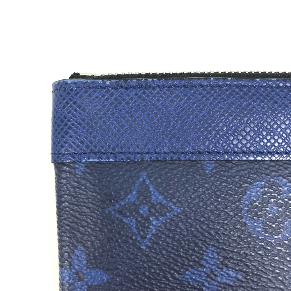 LOUIS VUITTON M30278 Taiga Rama Pochette Discovery PM Clutch Bag, Small Item Pouch, Leather, Men's, Blue