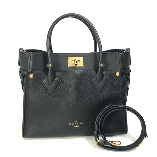 LOUIS VUITTON M53826 モノグラムタフタージュ LVロゴ オンマイサイドMM カバン 2WAY トートバッグ 肩掛け ショルダーバッグ ハンドバッグ レザー レディース ブラック