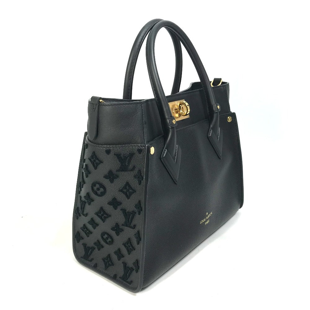 LOUIS VUITTON M53826 モノグラムタフタージュ LVロゴ オンマイサイドMM カバン 2WAY トートバッグ 肩掛け ショルダーバッグ ハンドバッグ レザー レディース ブラック