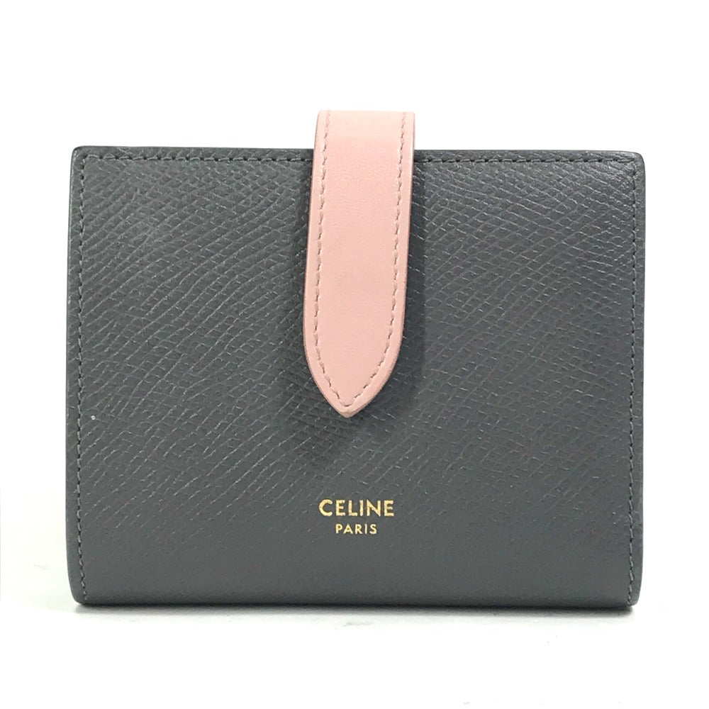 CELINE 10H263BRU.10GV バイカラー スモール ストラップ ウォレット コンパクト 3つ折り財布 レザー レディース グレー×ピンク