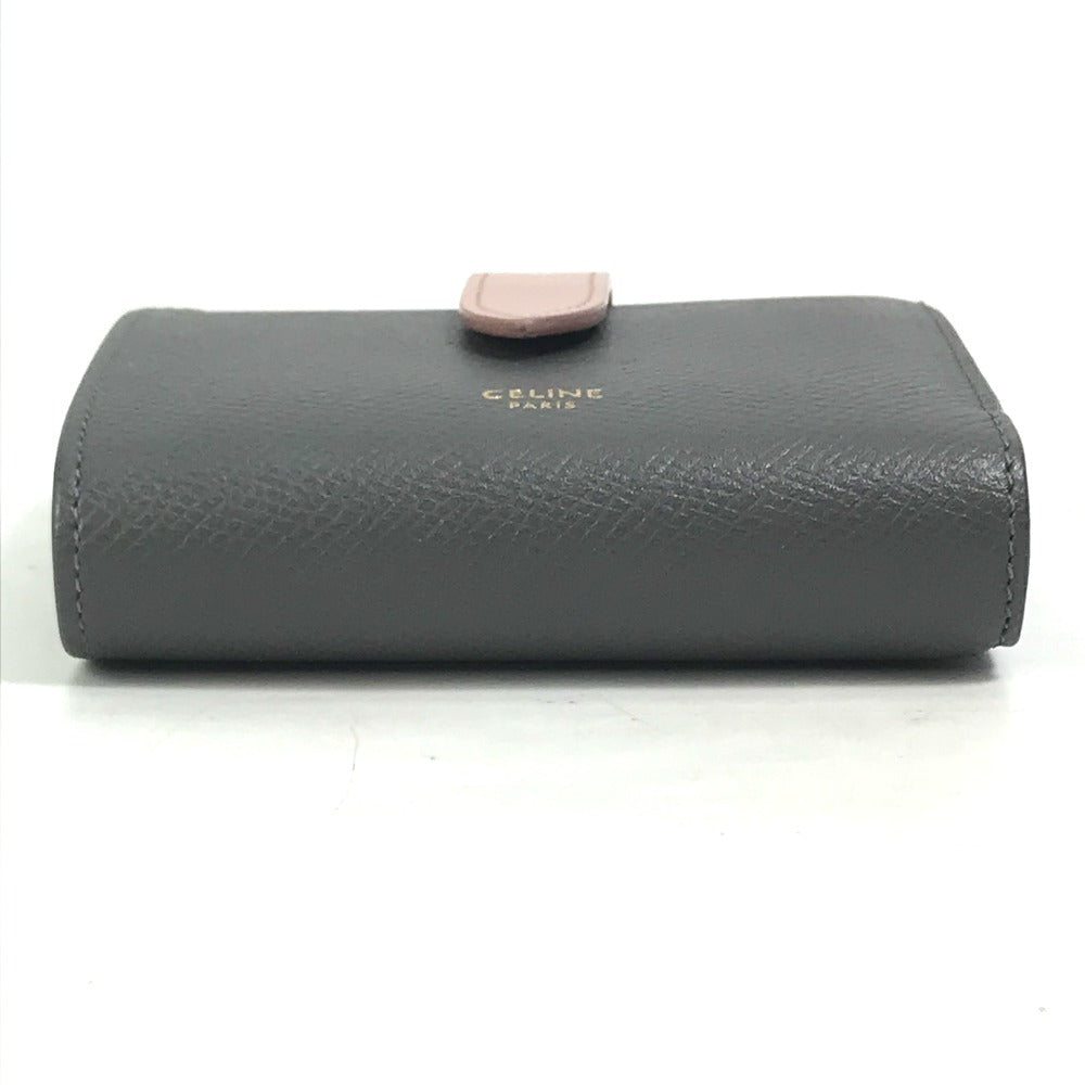 CELINE 10H263BRU.10GV バイカラー スモール ストラップ ウォレット コンパクト 3つ折り財布 レザー レディース グレー×ピンク
