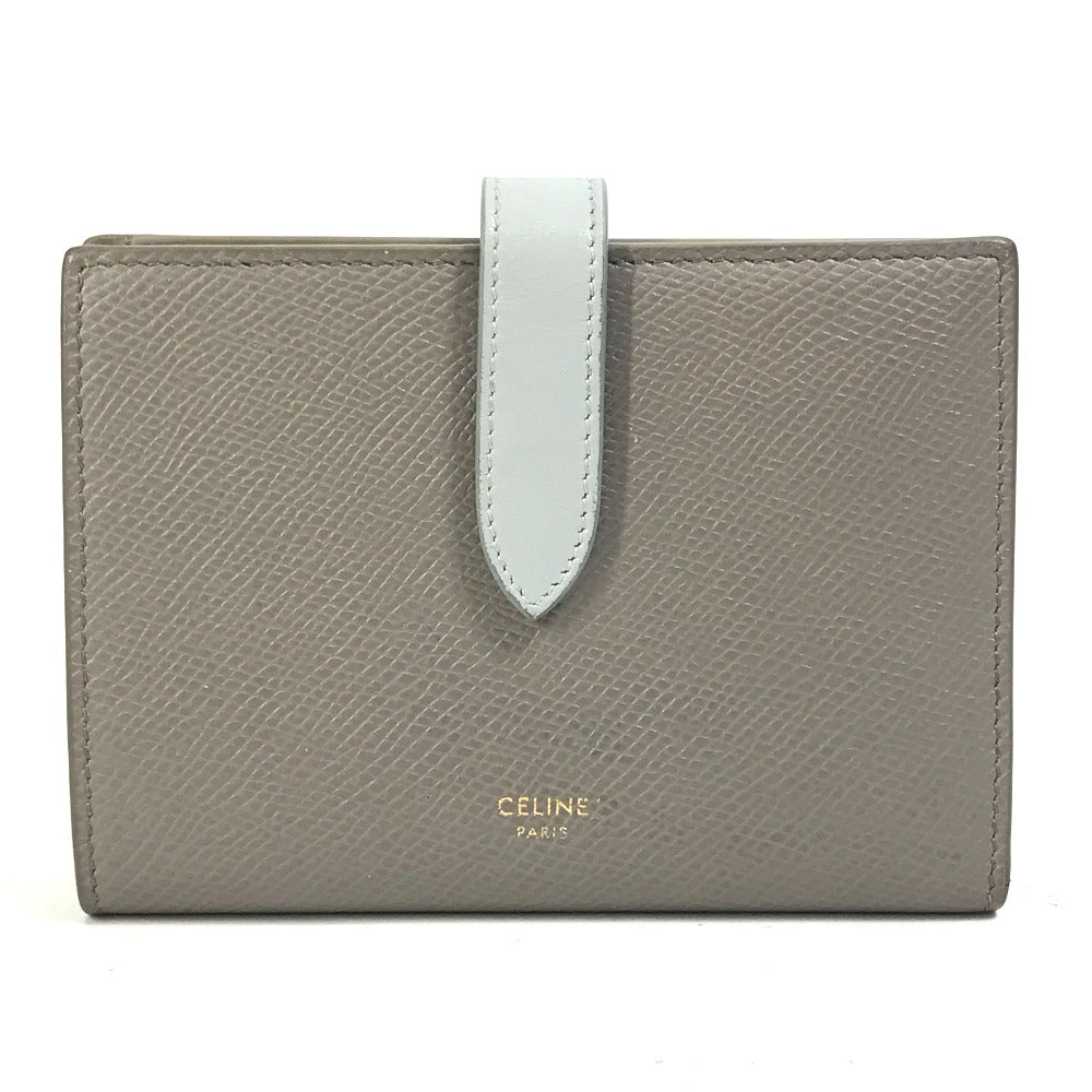 CELINE 10B643BRU.10PI Two-Tone Medium Strap Wallet, Tri-fold Leather, Women's, Pebble/Mineral Gray x Light Blue