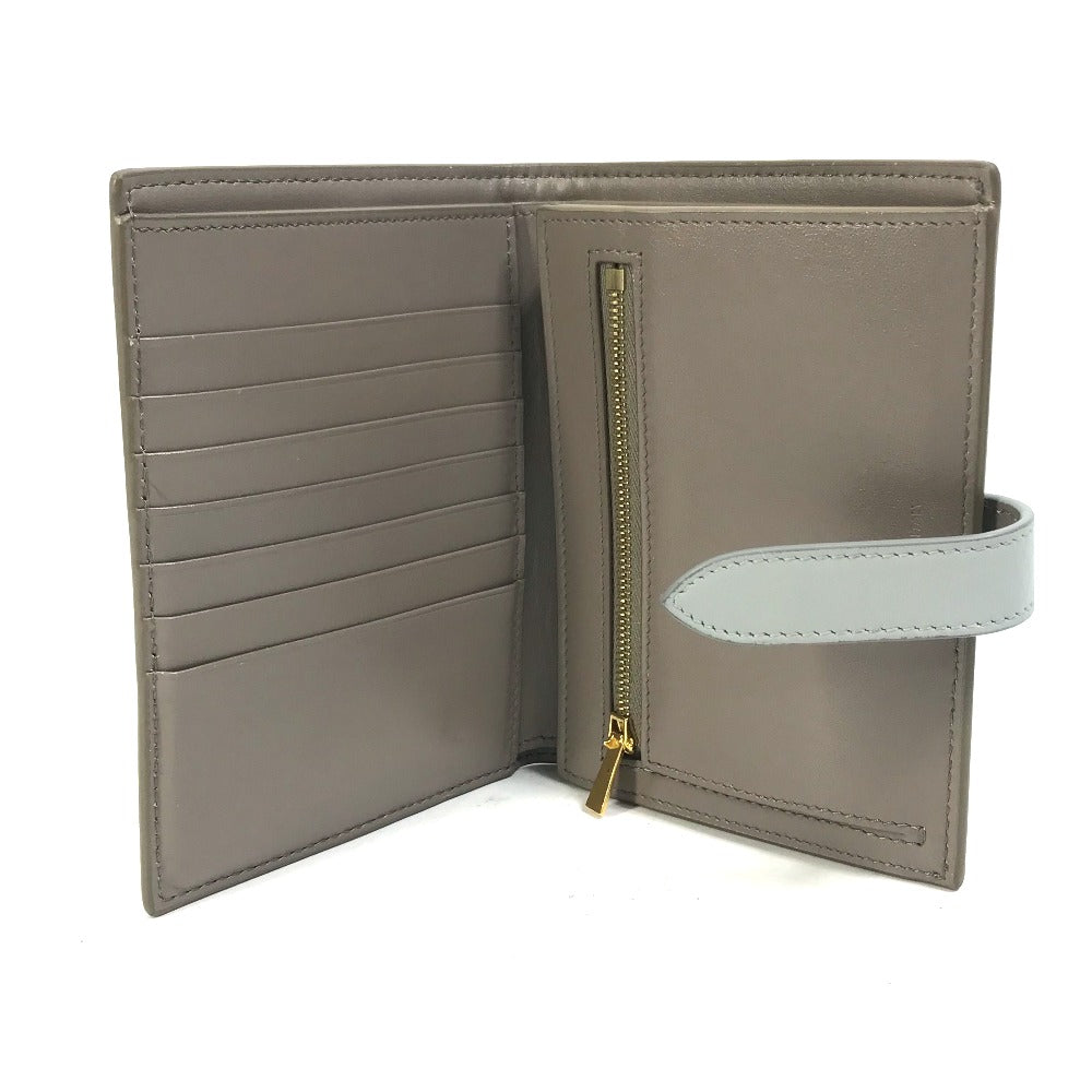 CELINE 10B643BRU.10PI Two-Tone Medium Strap Wallet, Tri-fold Leather, Women's, Pebble/Mineral Gray x Light Blue