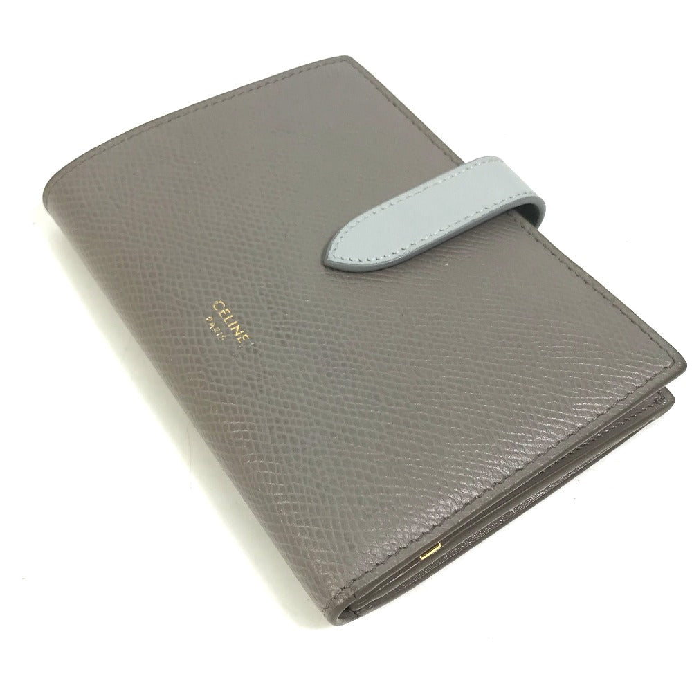 CELINE 10B643BRU.10PI Two-Tone Medium Strap Wallet, Tri-fold Leather, Women's, Pebble/Mineral Gray x Light Blue