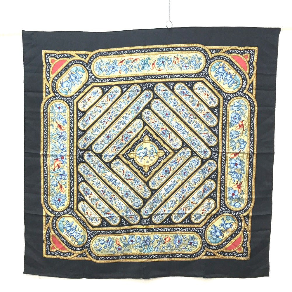 HERMES カラムダン QALAMDAN カレ90 スカーフ シルク レディース ブラック