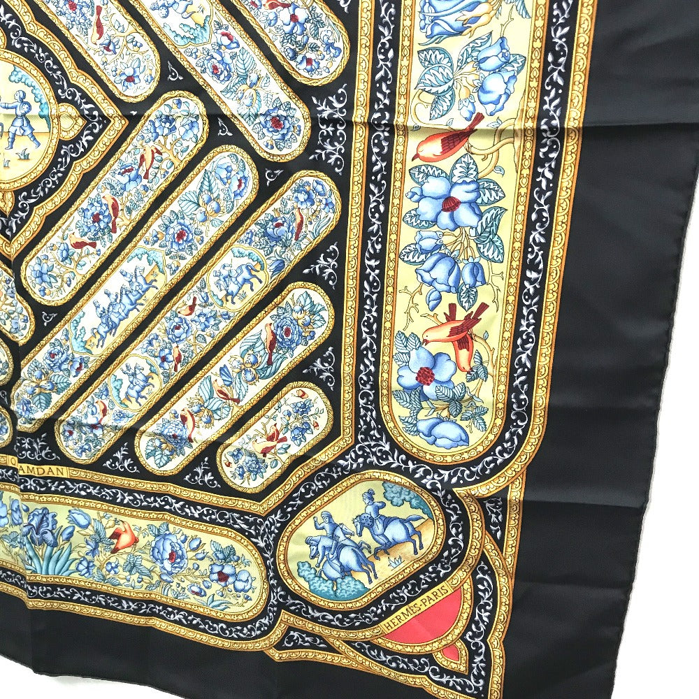 HERMES カラムダン QALAMDAN カレ90 スカーフ シルク レディース ブラック