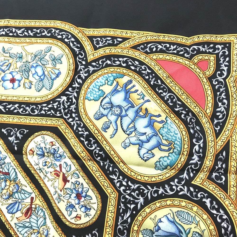 HERMES カラムダン QALAMDAN カレ90 スカーフ シルク レディース ブラック