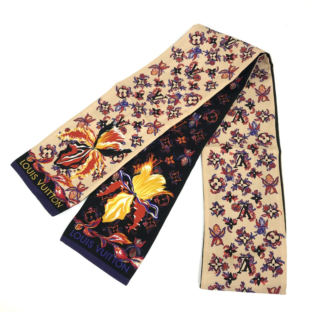 LOUIS VUITTON M76433 Monogram Bandeau Rendezvous Silk Scarf Women's Beige x Black