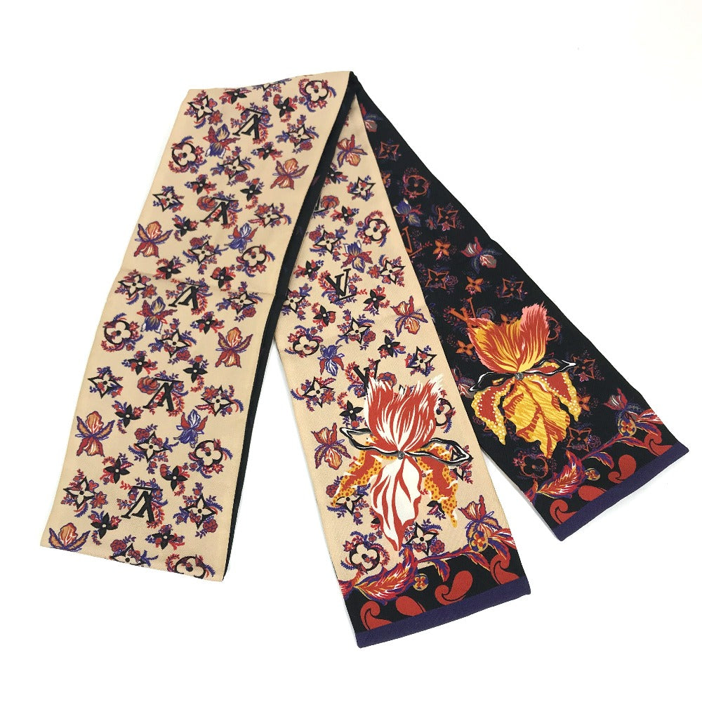 LOUIS VUITTON M76433 Monogram Bandeau Rendezvous Silk Scarf Women's Beige x Black