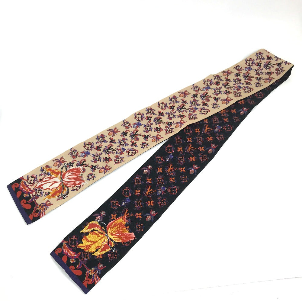 LOUIS VUITTON M76433 Monogram Bandeau Rendezvous Silk Scarf Women's Beige x Black