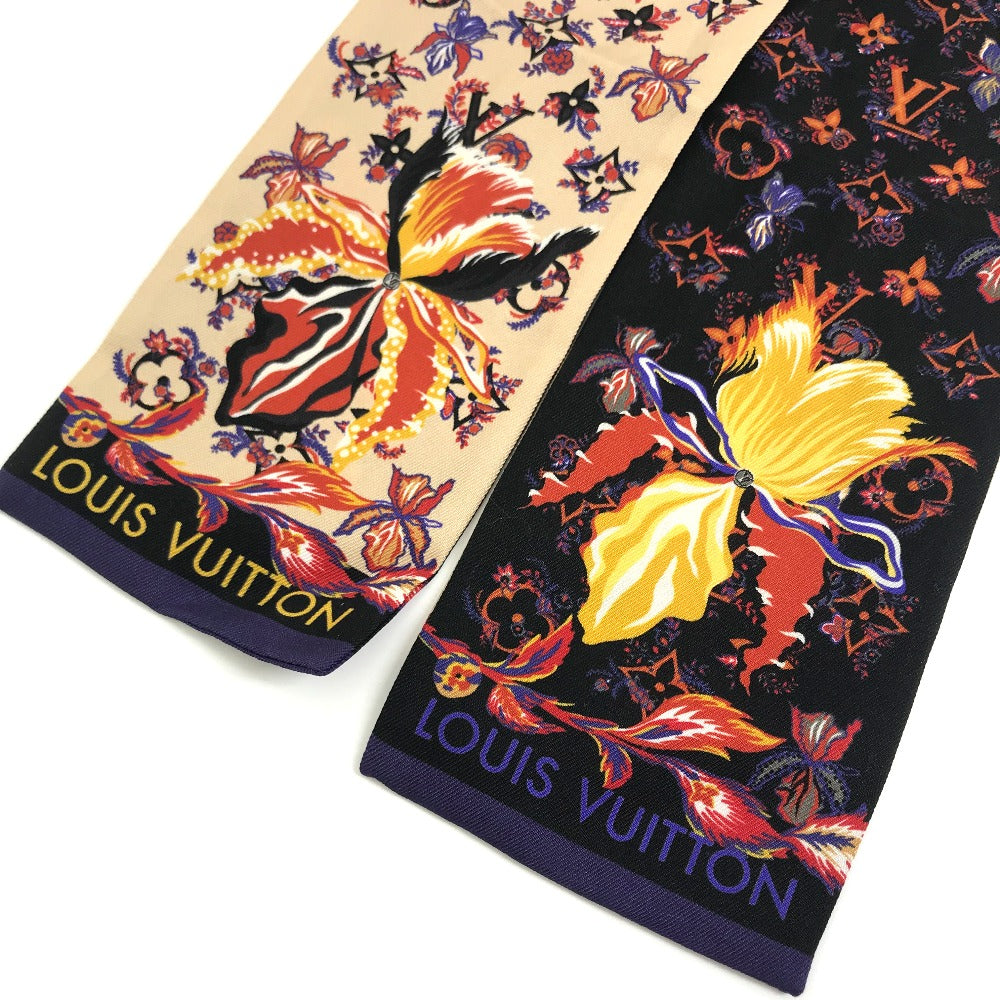 LOUIS VUITTON M76433 Monogram Bandeau Rendezvous Silk Scarf Women's Beige x Black