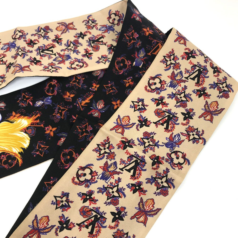 LOUIS VUITTON M76433 Monogram Bandeau Rendezvous Silk Scarf Women's Beige x Black