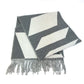 HERMES Kazak Optic Fringe Two-Tone Cashmere Scarf, Women's, Gray and White