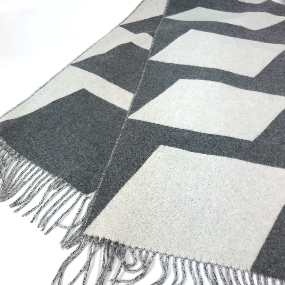 HERMES Kazak Optic Fringe Two-Tone Cashmere Scarf, Women's, Gray and White