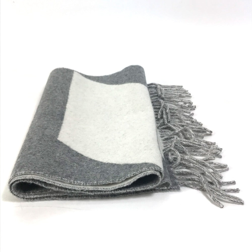 HERMES Kazak Optic Fringe Two-Tone Cashmere Scarf, Women's, Gray and White