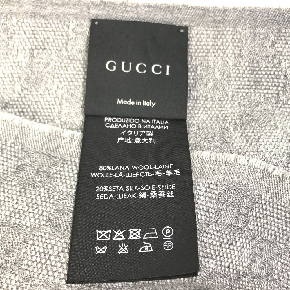 GUCCI 542984 GG フリンジ マフラー ウール メンズ グレー×ブルー×ブラック