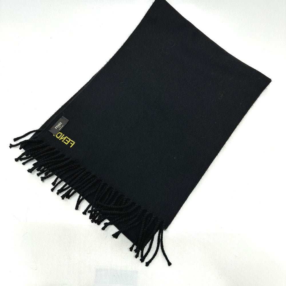 FENDI fringed leopard motif wool scarf for women in black