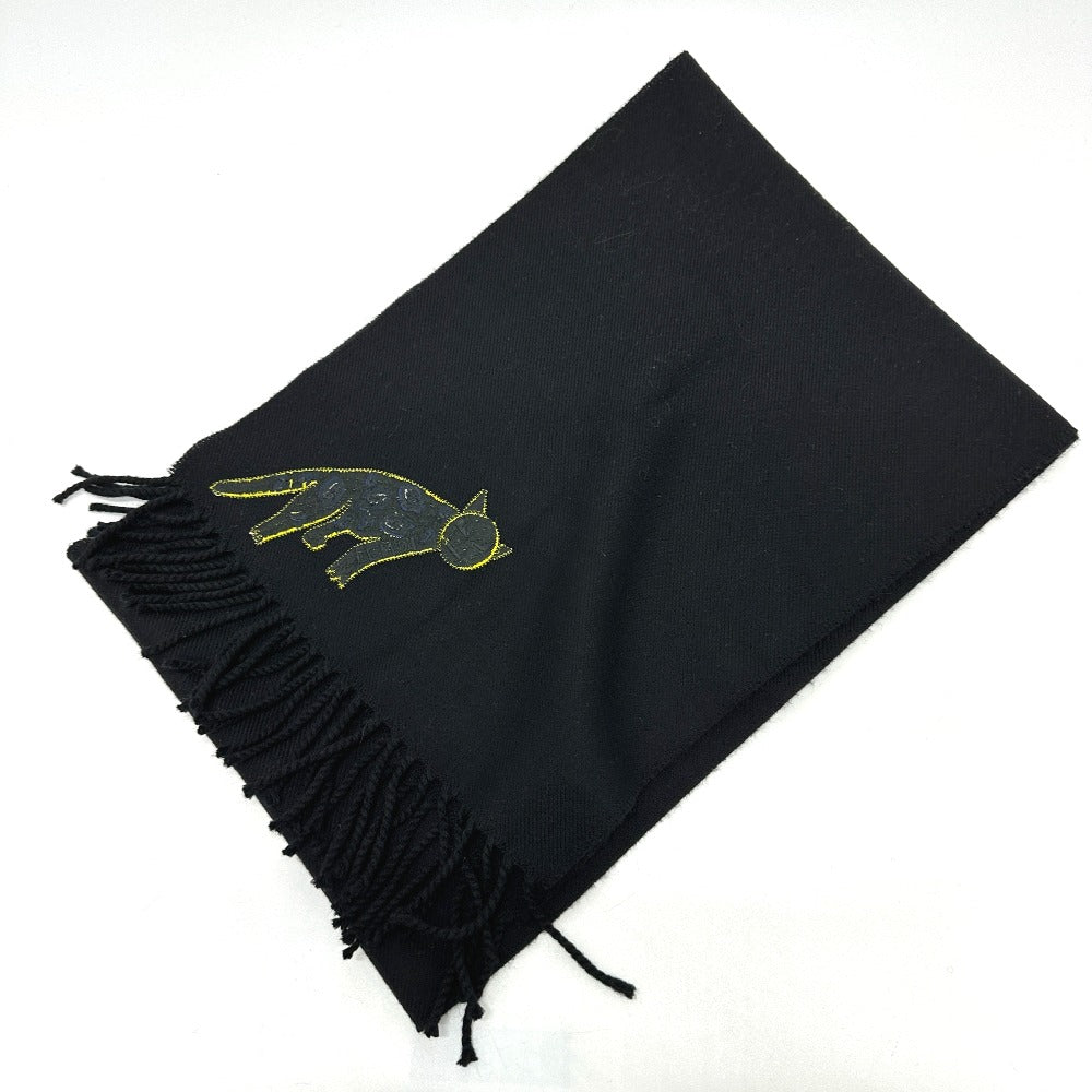 FENDI fringed leopard motif wool scarf for women in black