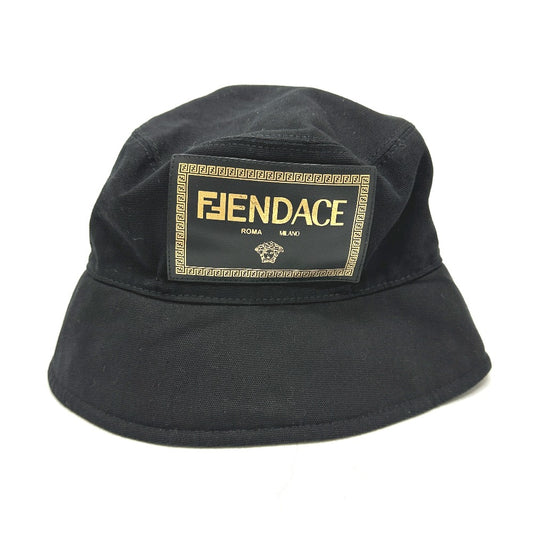 FENDI FXQ801 ヴェルサーチ コラボ ロゴ FENDACE ハット コットン レディース ブラック