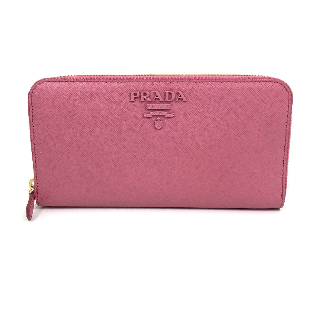PRADA 1ML506 Logo Saffiano Shine Round Zip Long Wallet in Saffiano Leather, Women's, BEGONIA Pink