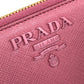 PRADA 1ML506 Logo Saffiano Shine Round Zip Long Wallet in Saffiano Leather, Women's, BEGONIA Pink