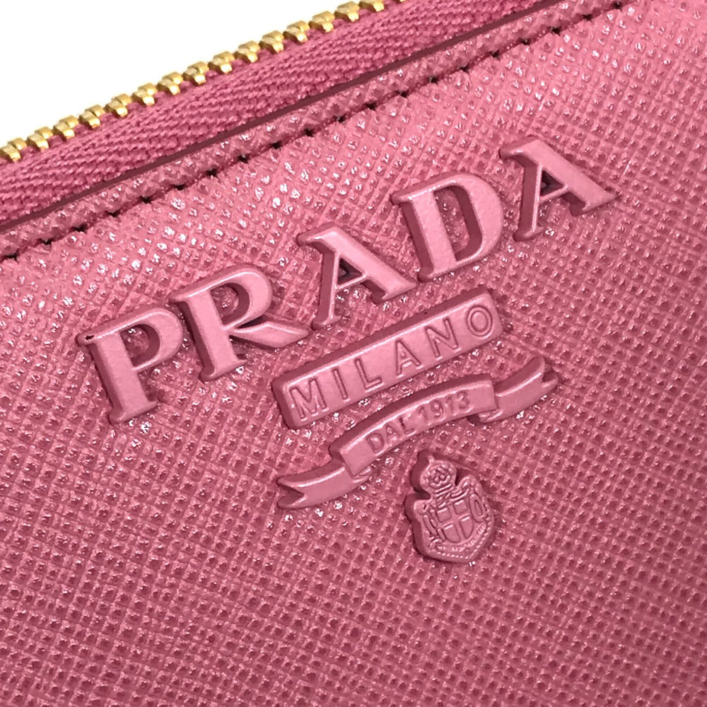 PRADA 1ML506 Logo Saffiano Shine Round Zip Long Wallet in Saffiano Leather, Women's, BEGONIA Pink