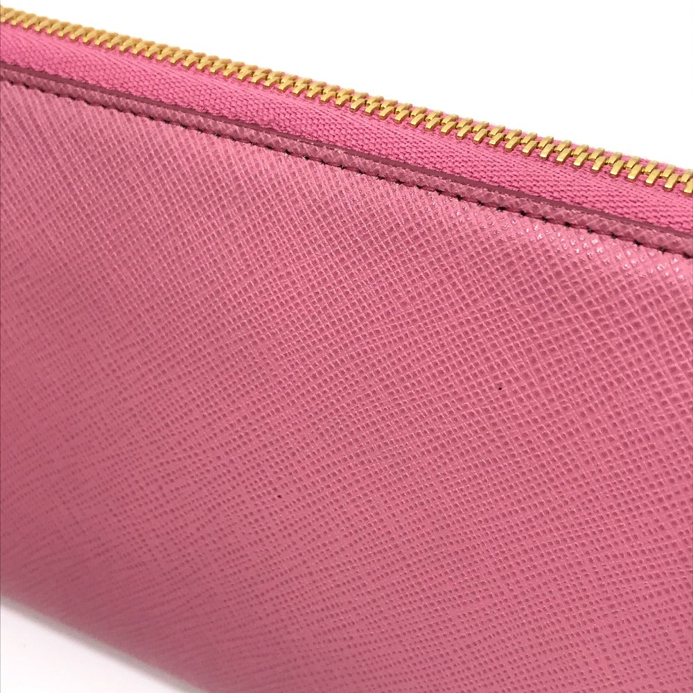 PRADA 1ML506 Logo Saffiano Shine Round Zip Long Wallet in Saffiano Leather, Women's, BEGONIA Pink