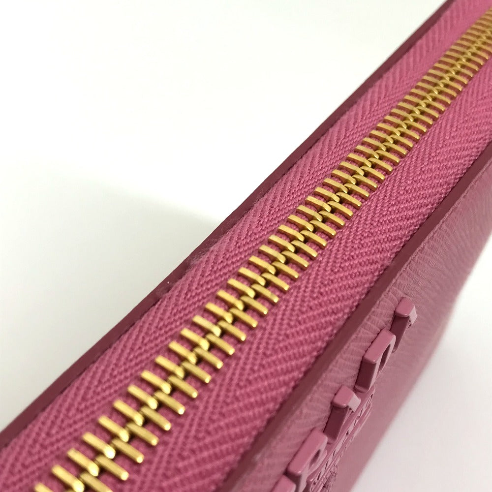 PRADA 1ML506 Logo Saffiano Shine Round Zip Long Wallet in Saffiano Leather, Women's, BEGONIA Pink
