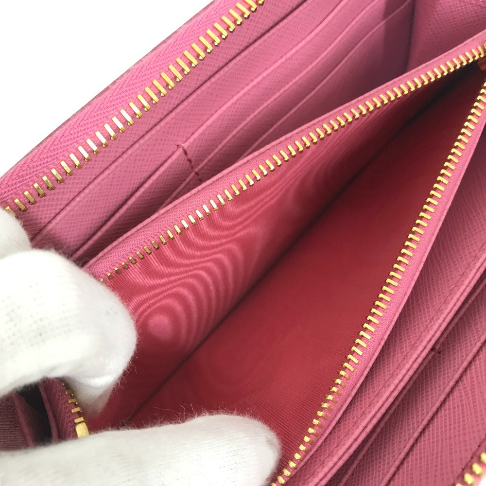 PRADA 1ML506 Logo Saffiano Shine Round Zip Long Wallet in Saffiano Leather, Women's, BEGONIA Pink