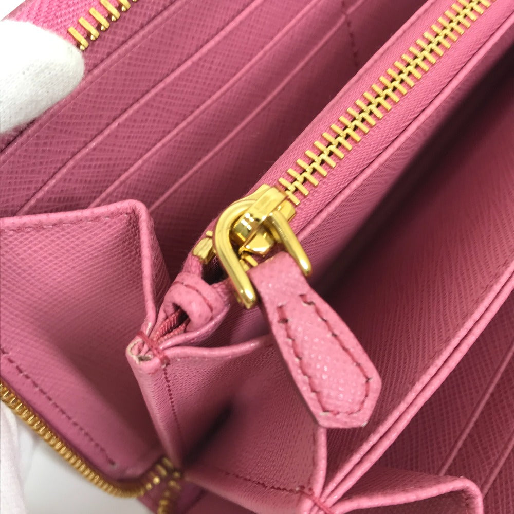 PRADA 1ML506 Logo Saffiano Shine Round Zip Long Wallet in Saffiano Leather, Women's, BEGONIA Pink