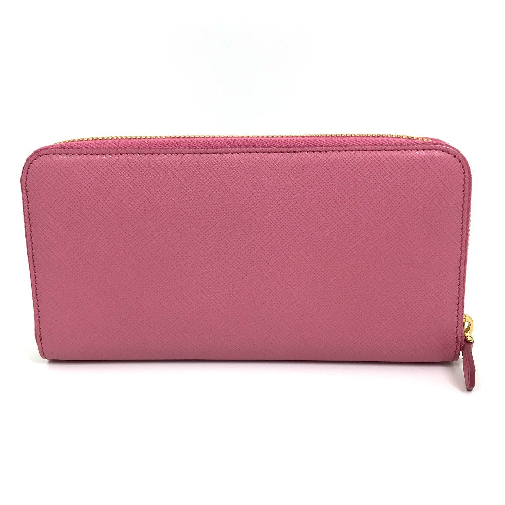 PRADA 1ML506 Logo Saffiano Shine Round Zip Long Wallet in Saffiano Leather, Women's, BEGONIA Pink
