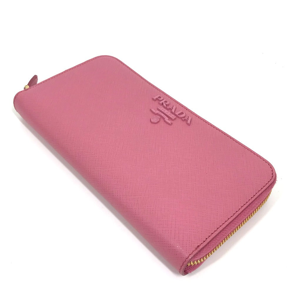 PRADA 1ML506 Logo Saffiano Shine Round Zip Long Wallet in Saffiano Leather, Women's, BEGONIA Pink