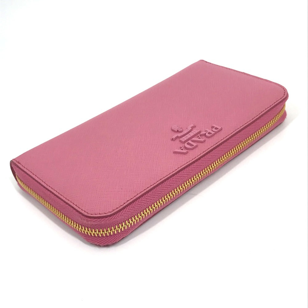 PRADA 1ML506 Logo Saffiano Shine Round Zip Long Wallet in Saffiano Leather, Women's, BEGONIA Pink