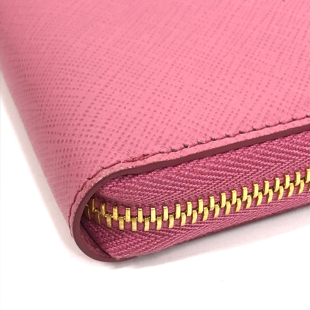 PRADA 1ML506 Logo Saffiano Shine Round Zip Long Wallet in Saffiano Leather, Women's, BEGONIA Pink