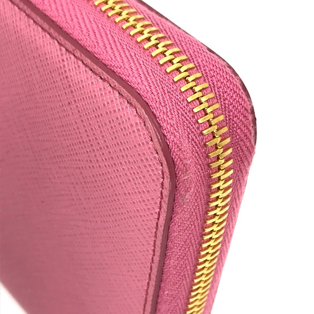 PRADA 1ML506 Logo Saffiano Shine Round Zip Long Wallet in Saffiano Leather, Women's, BEGONIA Pink