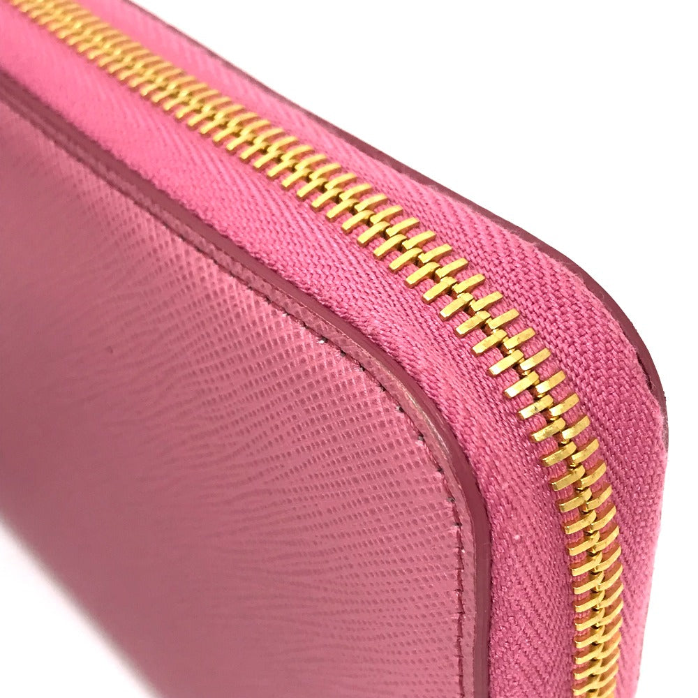 PRADA 1ML506 Logo Saffiano Shine Round Zip Long Wallet in Saffiano Leather, Women's, BEGONIA Pink