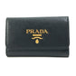 PRADA 1PG004 Logo Multicolor Key Ring 4-Ring Key Case in Saffiano Leather, Women's, Black and Pink