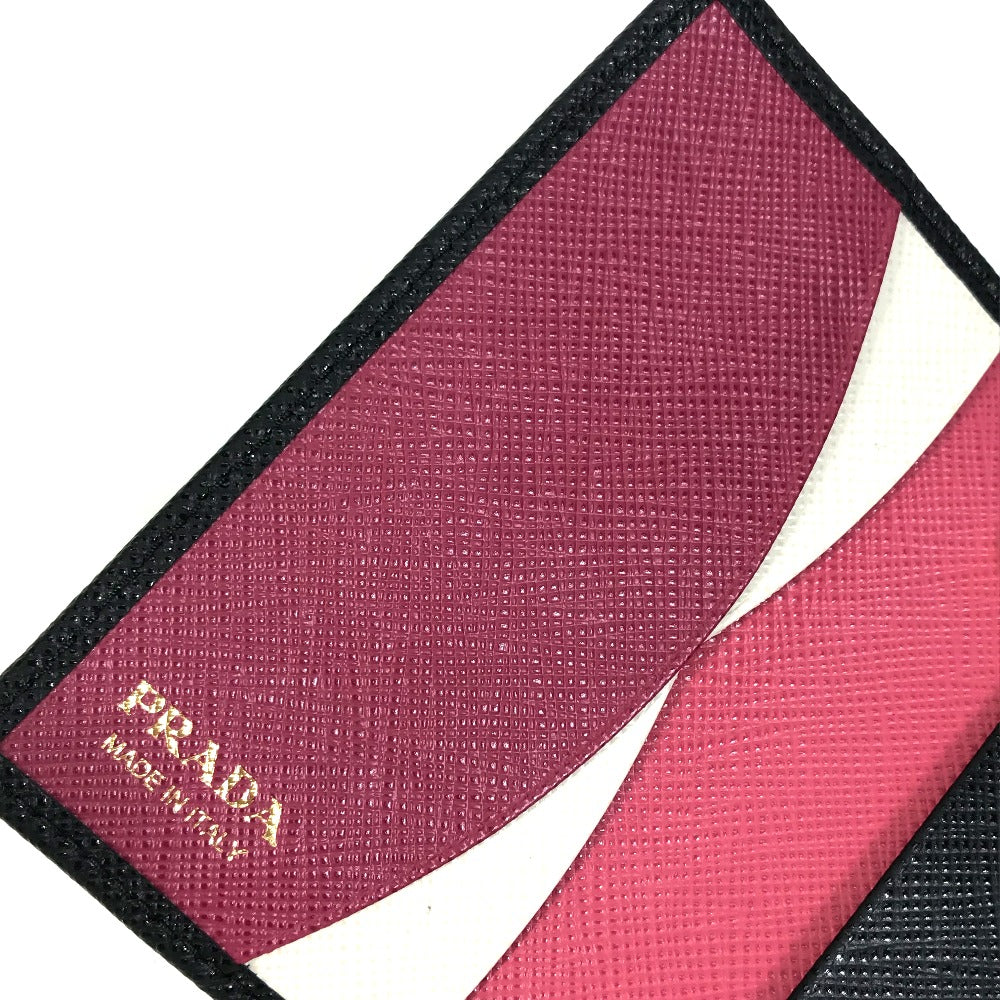 PRADA 1PG004 Logo Multicolor Key Ring 4-Ring Key Case in Saffiano Leather, Women's, Black and Pink
