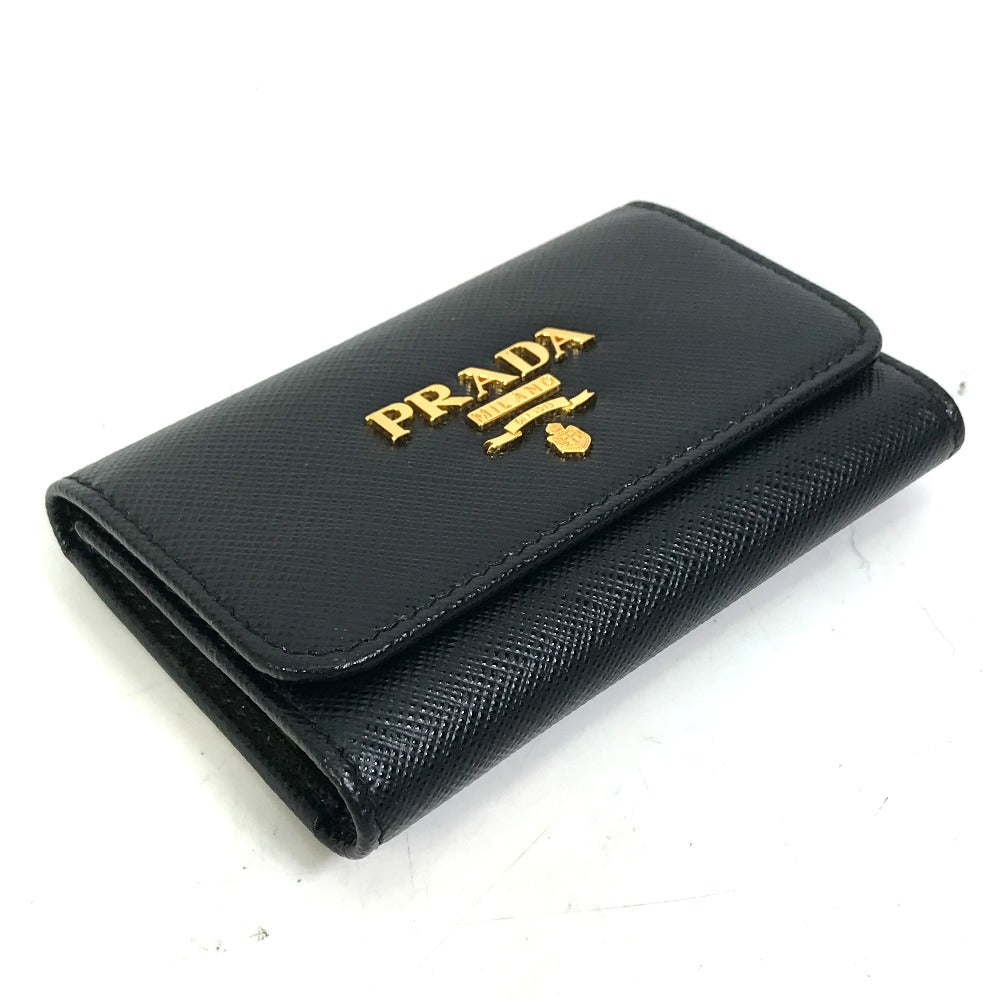 PRADA 1PG004 Logo Multicolor Key Ring 4-Ring Key Case in Saffiano Leather, Women's, Black and Pink