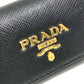 PRADA 1PG004 Logo Multicolor Key Ring 4-Ring Key Case in Saffiano Leather, Women's, Black and Pink