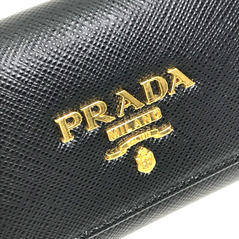 PRADA 1PG004 Logo Multicolor Key Ring 4-Ring Key Case in Saffiano Leather, Women's, Black and Pink