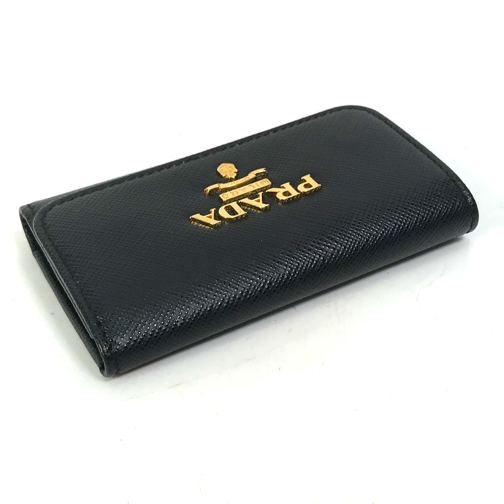 PRADA 1PG004 Logo Multicolor Key Ring 4-Ring Key Case in Saffiano Leather, Women's, Black and Pink